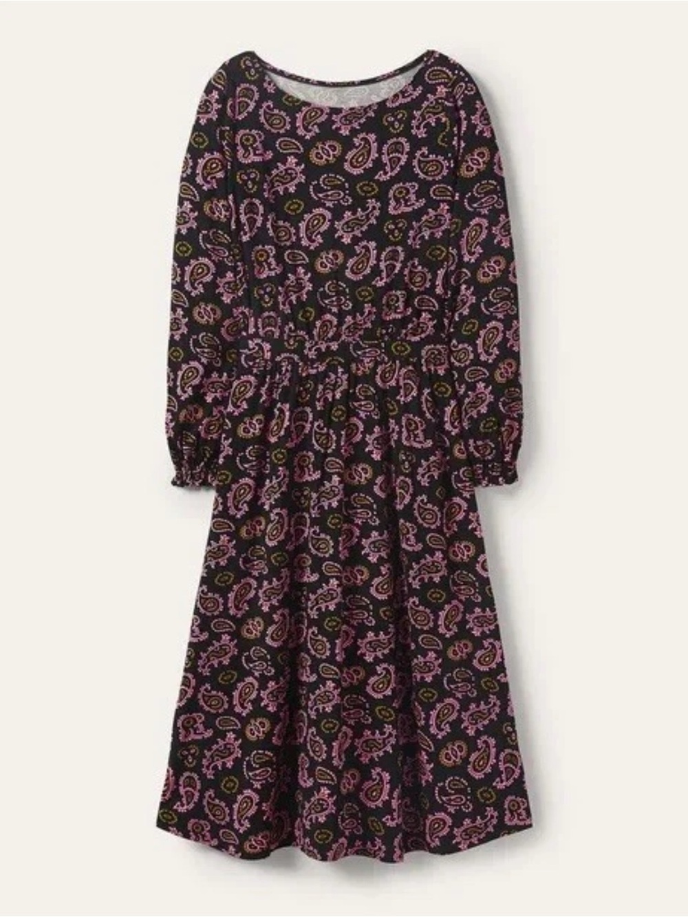 Boden Women’s Evelyn Jersey Midi Dress Azalea Intricate Paisley Black 8R